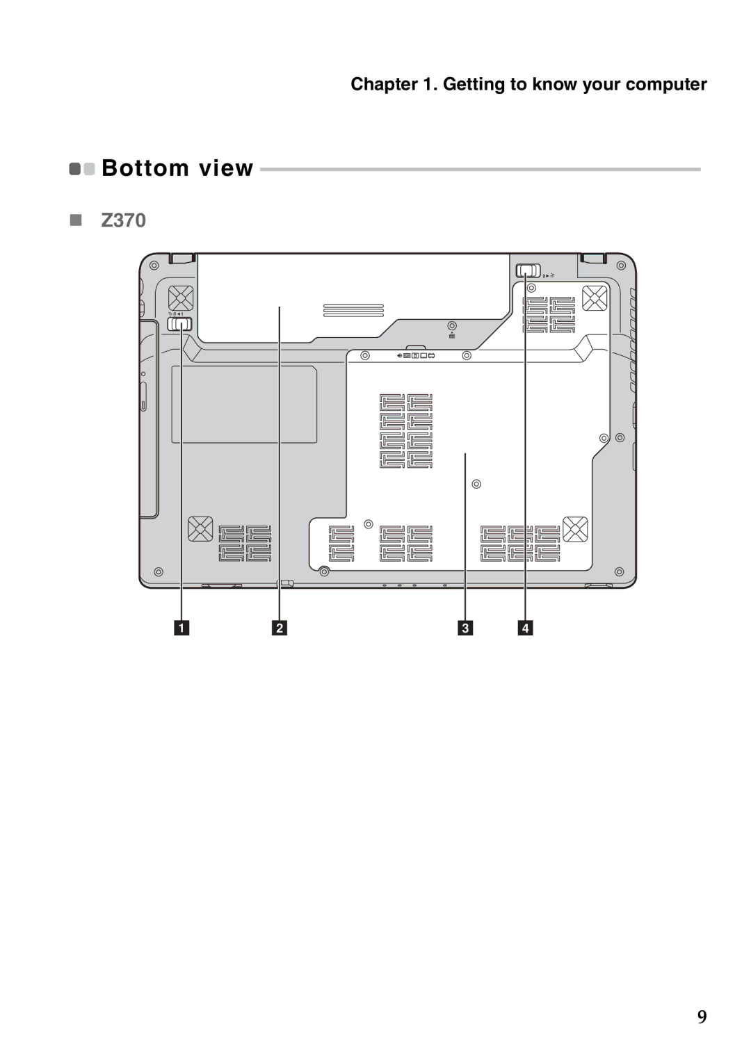 Lenovo Z470, Z570 manual „ Z370, Bottom view 