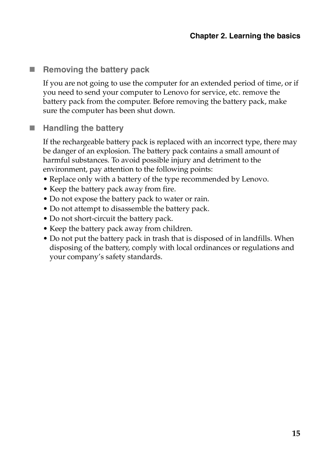 Lenovo Z470, Z370, Z570 manual „ Removing the battery pack, „ Handling the battery 