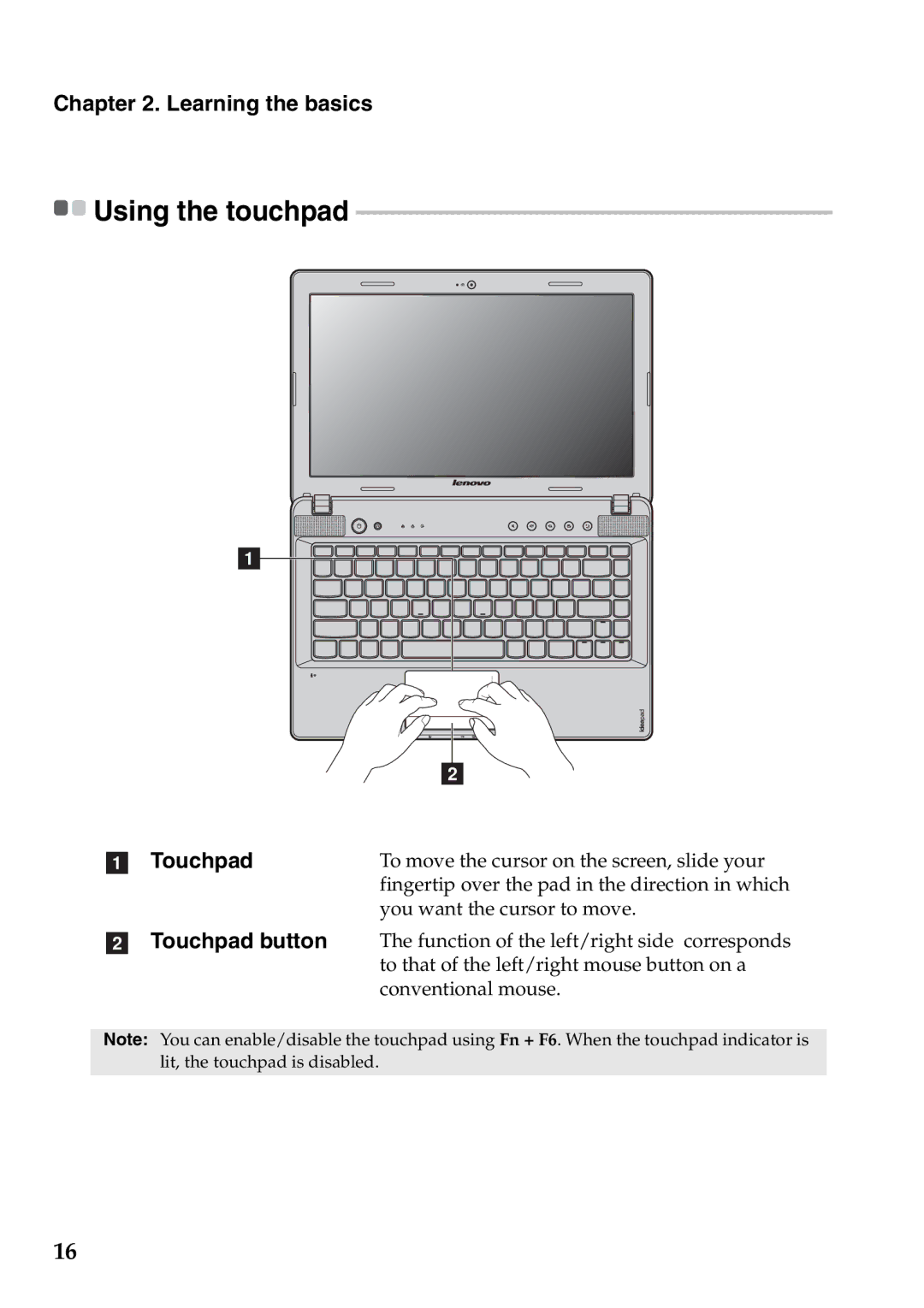 Lenovo Z570, Z370, Z470 manual Using the touchpad, Touchpad 