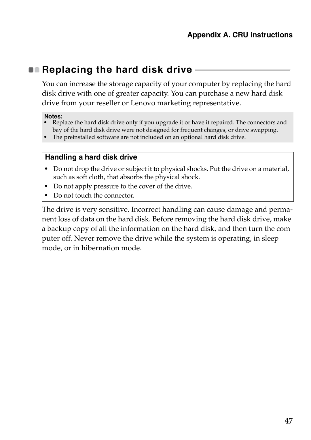 Lenovo Z370, Z470, Z570 manual Replacing the hard disk drive, Handling a hard disk drive 