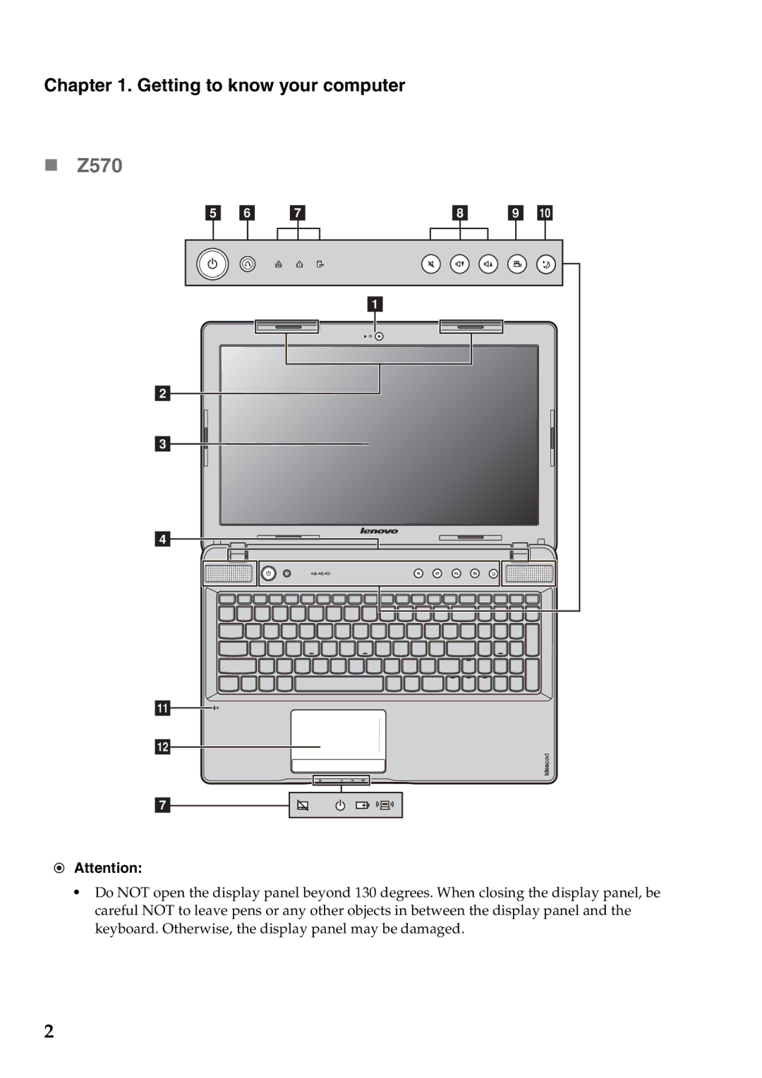 Lenovo Z370, Z470 manual „ Z570, Getting to know your computer 