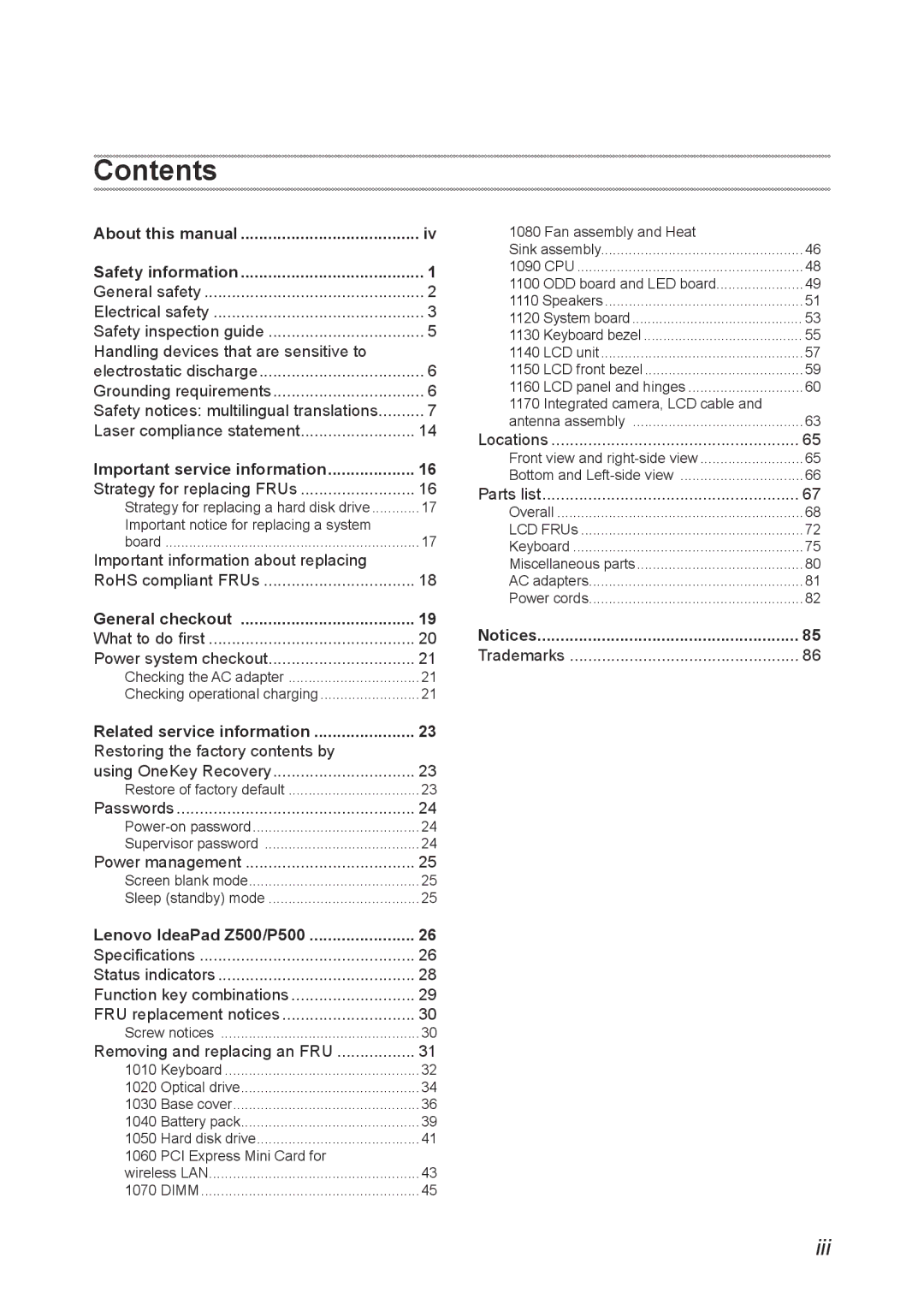 Lenovo P500, Z500 manual Contents 