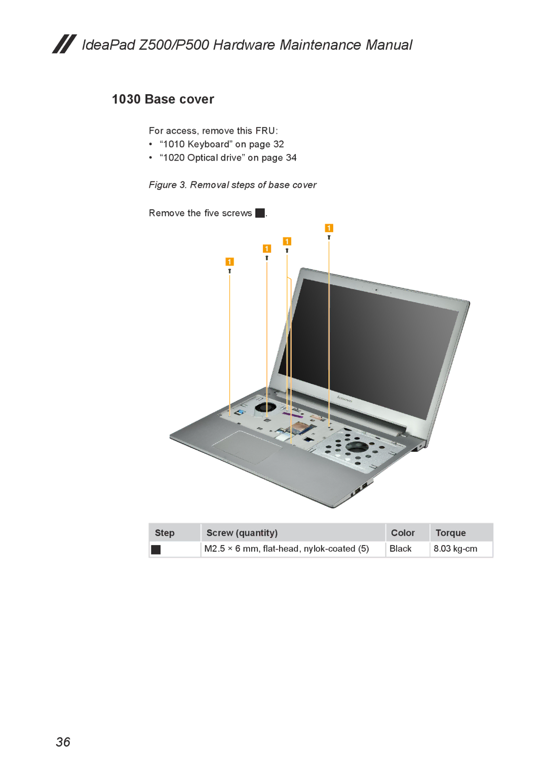 Lenovo Z500, P500 manual Base cover, Removal steps of base cover 