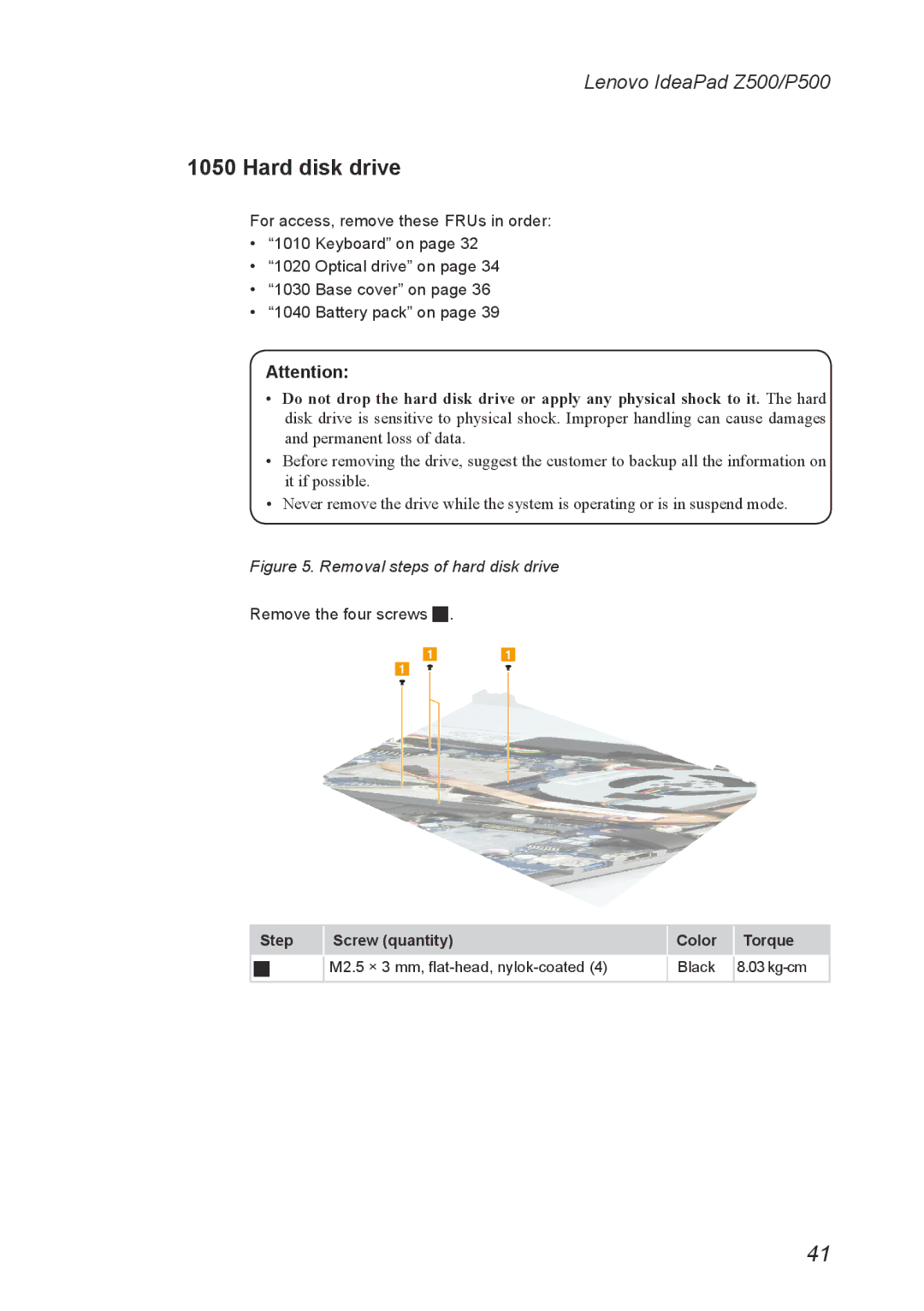 Lenovo P500, Z500 manual Hard disk drive, Removal steps of hard disk drive 