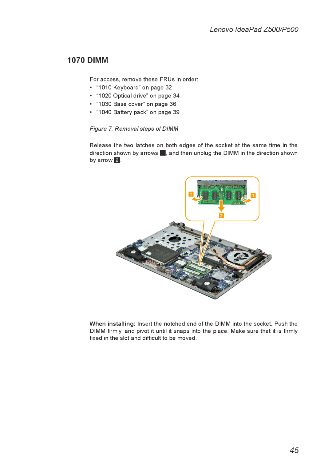 Lenovo P500, Z500 manual Removal steps of Dimm 