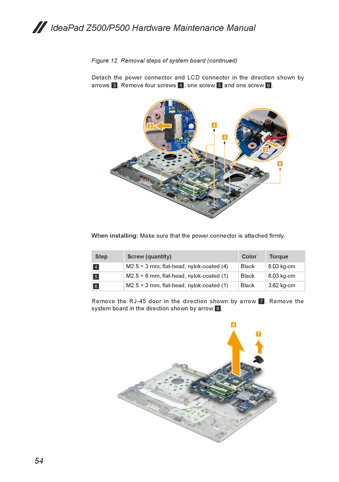 Lenovo Z500, P500 manual Step Screw quantity Color Torque 