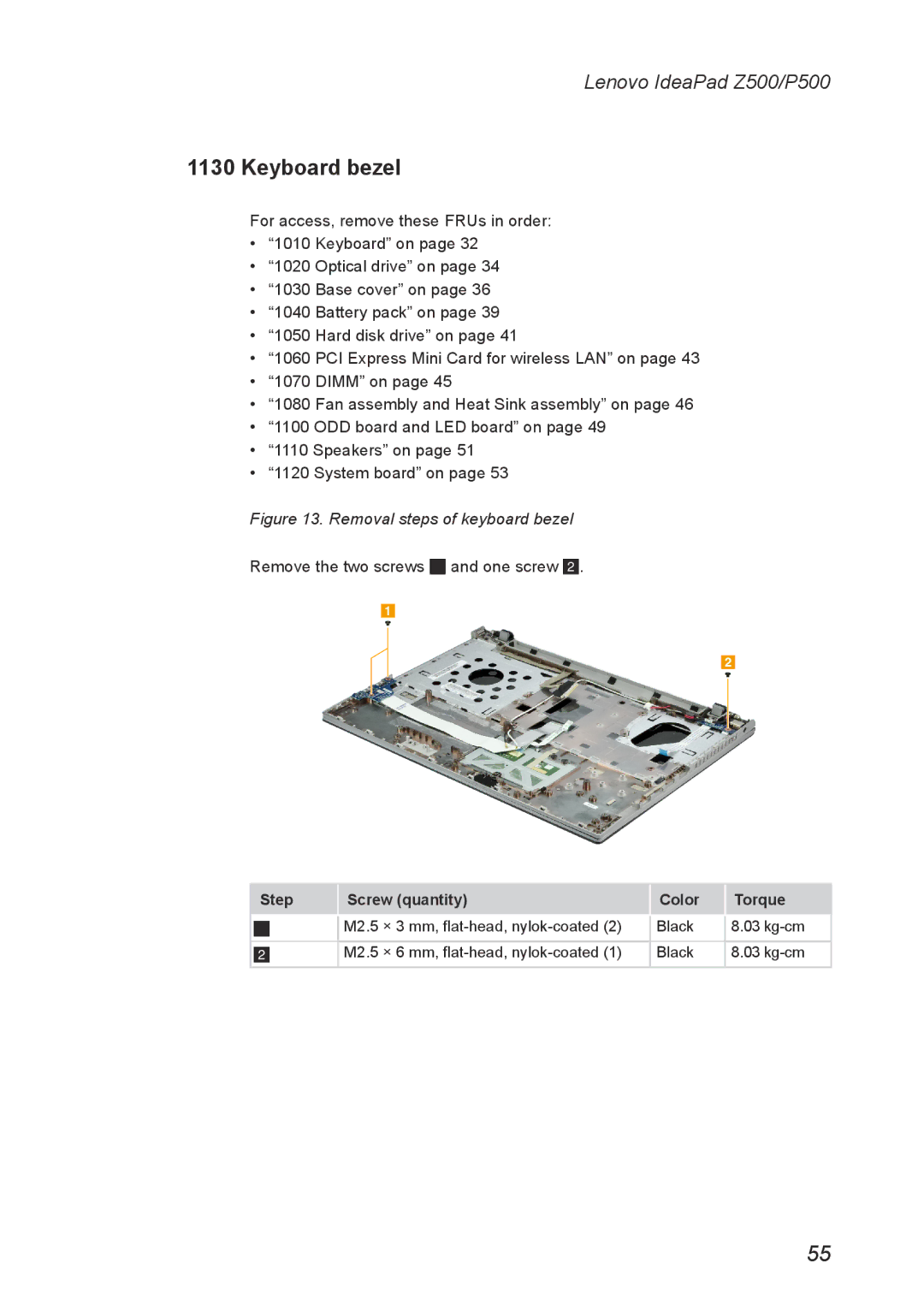 Lenovo P500, Z500 manual Keyboard bezel, Removal steps of keyboard bezel 