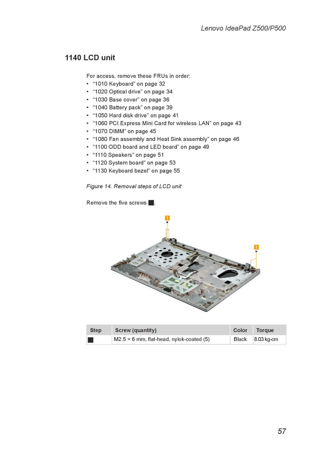 Lenovo P500, Z500 manual Removal steps of LCD unit 