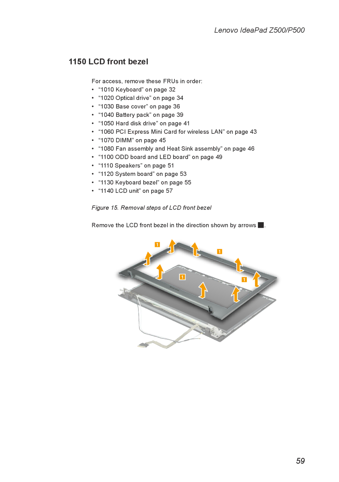 Lenovo P500, Z500 manual Removal steps of LCD front bezel 