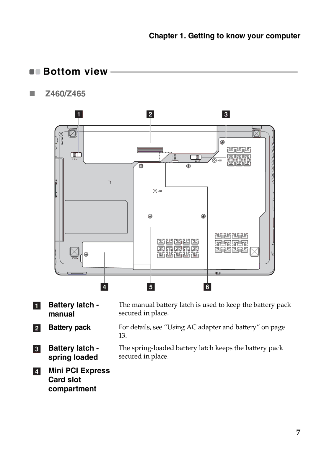 Lenovo Z565, Z560 manual „ Z460/Z465, Bottom view 