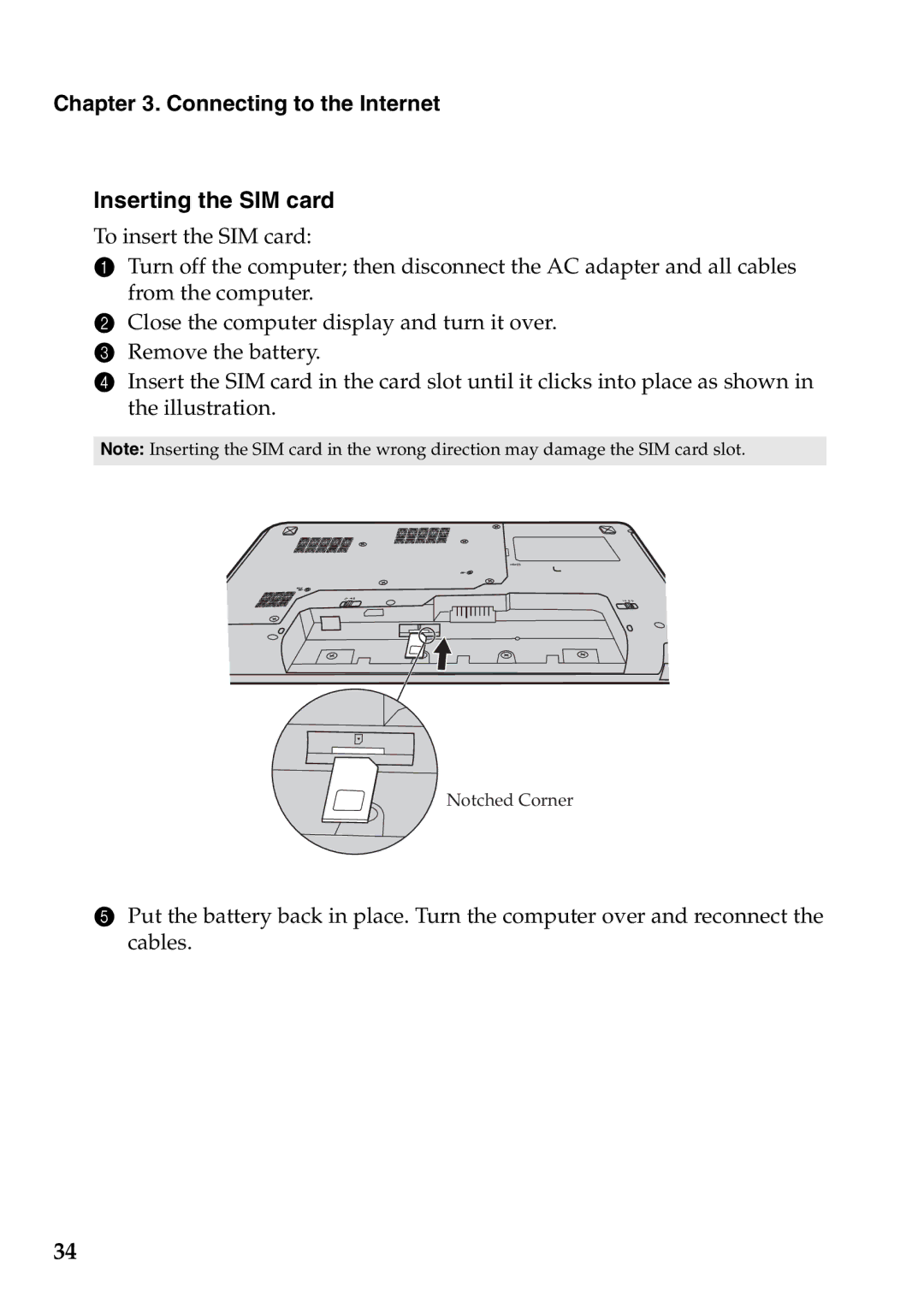 Lenovo Z460, Z565, Z560, Z465 manual Inserting the SIM card 