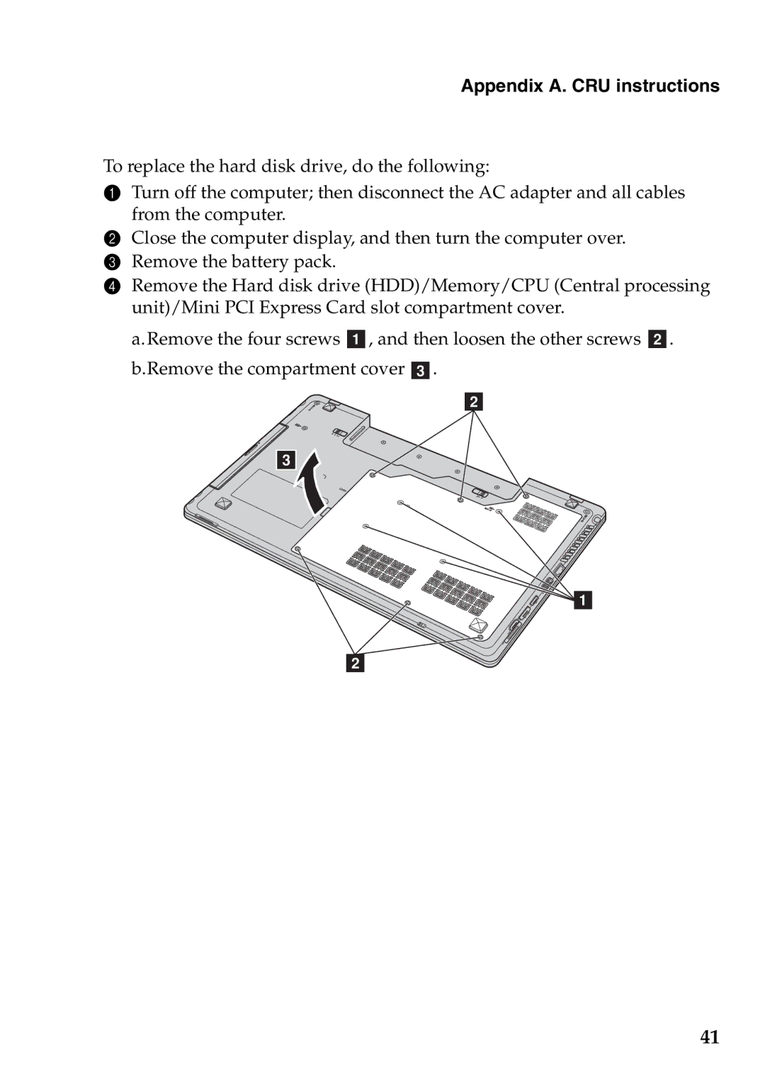 Lenovo Z560, Z565, Z460, Z465 manual Appendix A. CRU instructions 