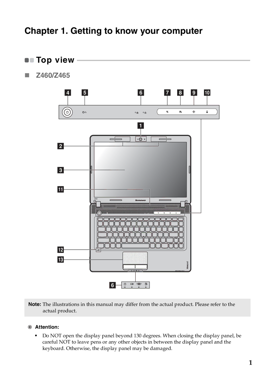 Lenovo Z560, Z565 manual Getting to know your computer, Z460/Z465, Top view 