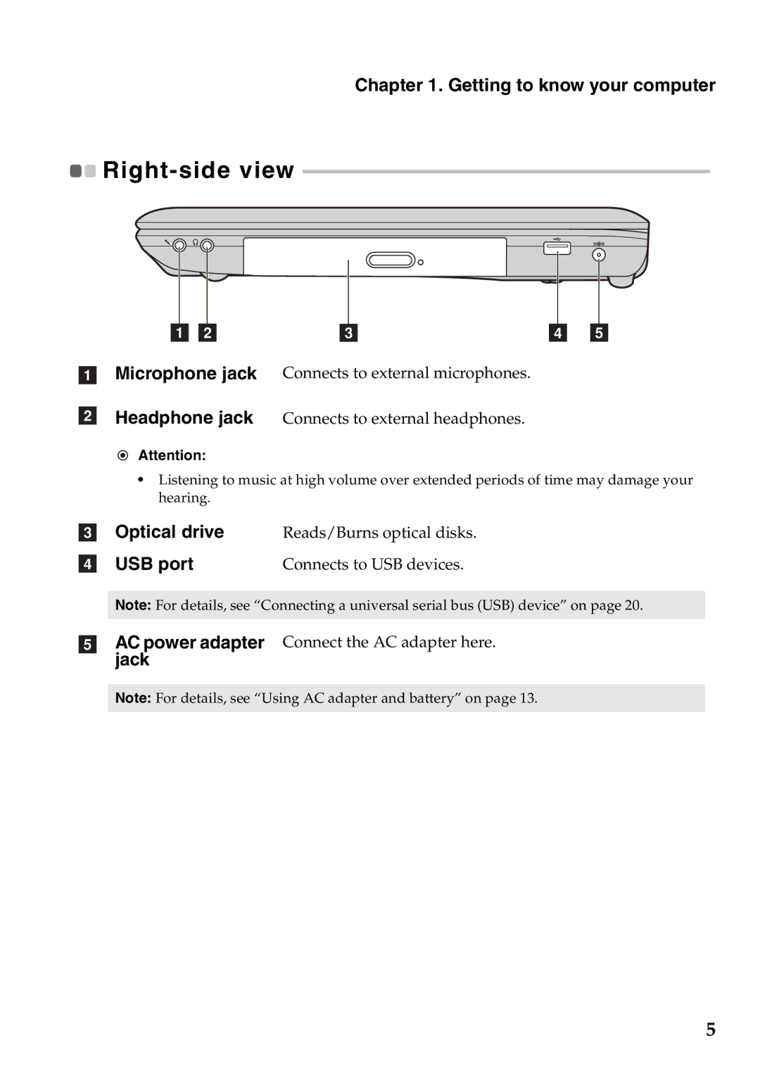 Lenovo Z560, Z565, Z460, Z465 manual Right-side view 