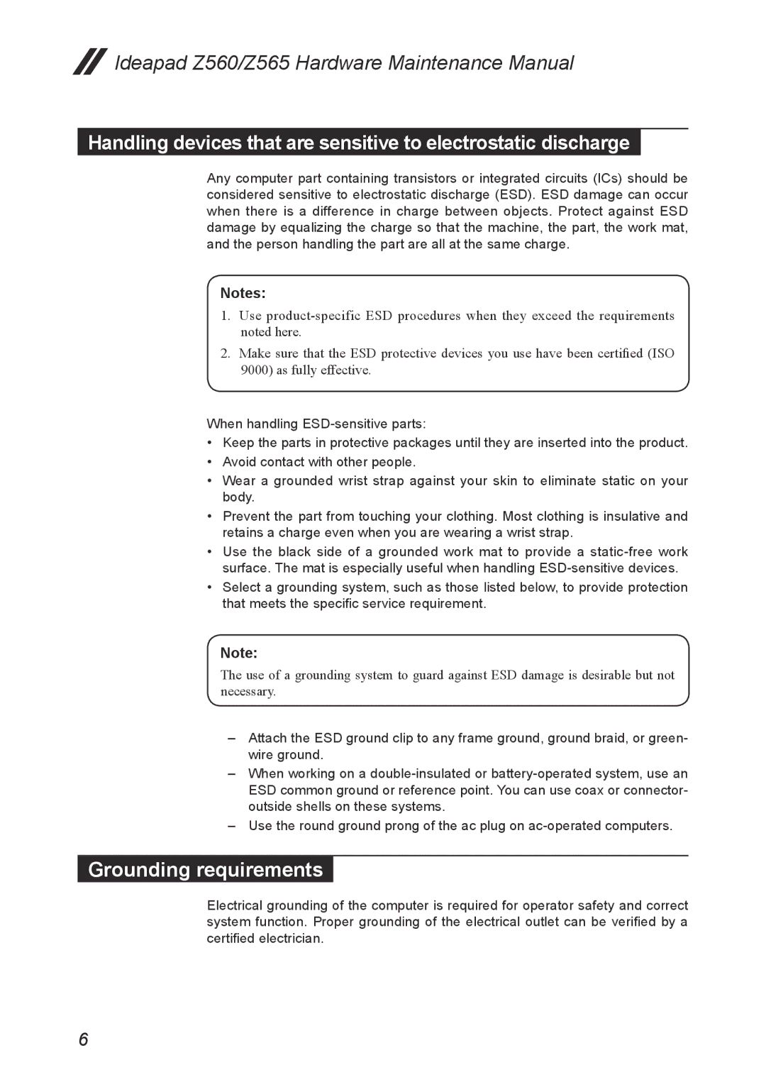 Lenovo Z565, Z560 manual Grounding requirements 