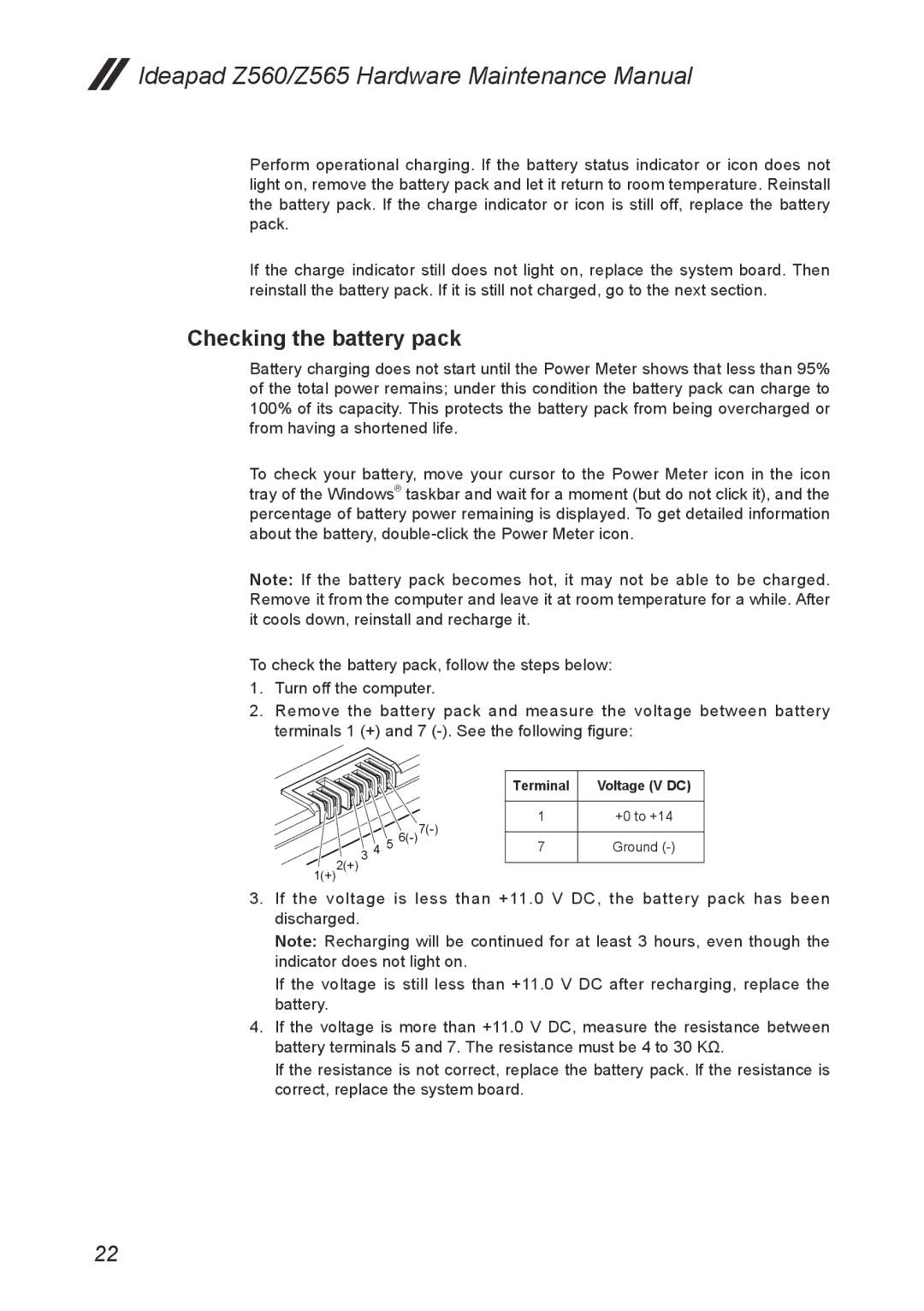 Lenovo Z565, Z560 manual Checking the battery pack 