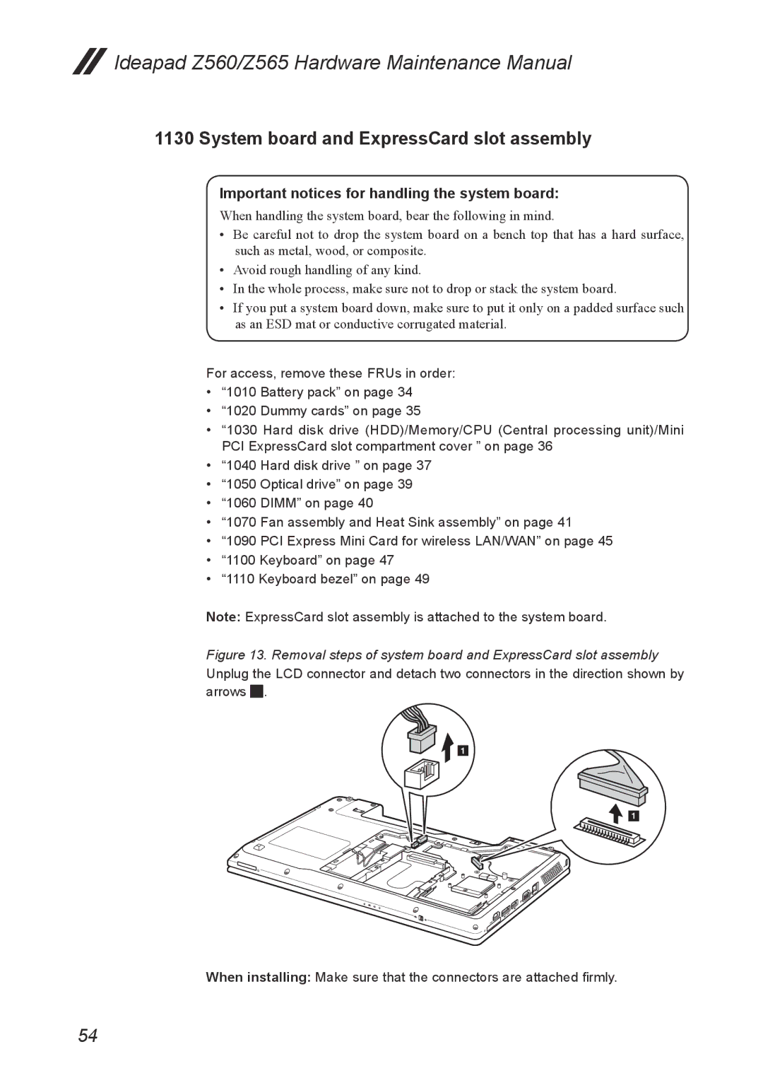 Lenovo Z565, Z560 manual System board and ExpressCard slot assembly, Important notices for handling the system board 