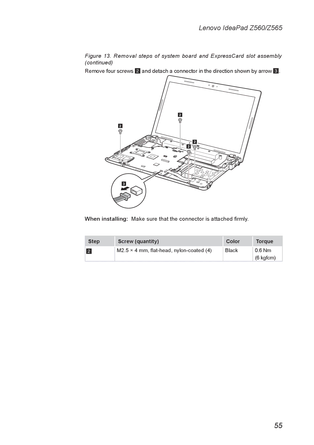 Lenovo Z560, Z565 manual Removal steps of system board and ExpressCard slot assembly 