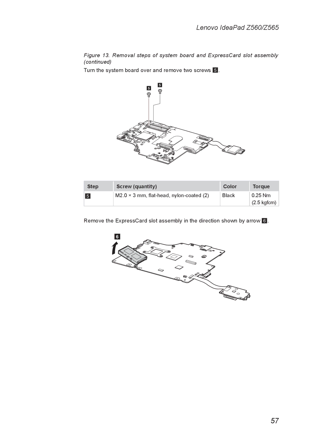 Lenovo Z560, Z565 manual Turn the system board over and remove two screws 