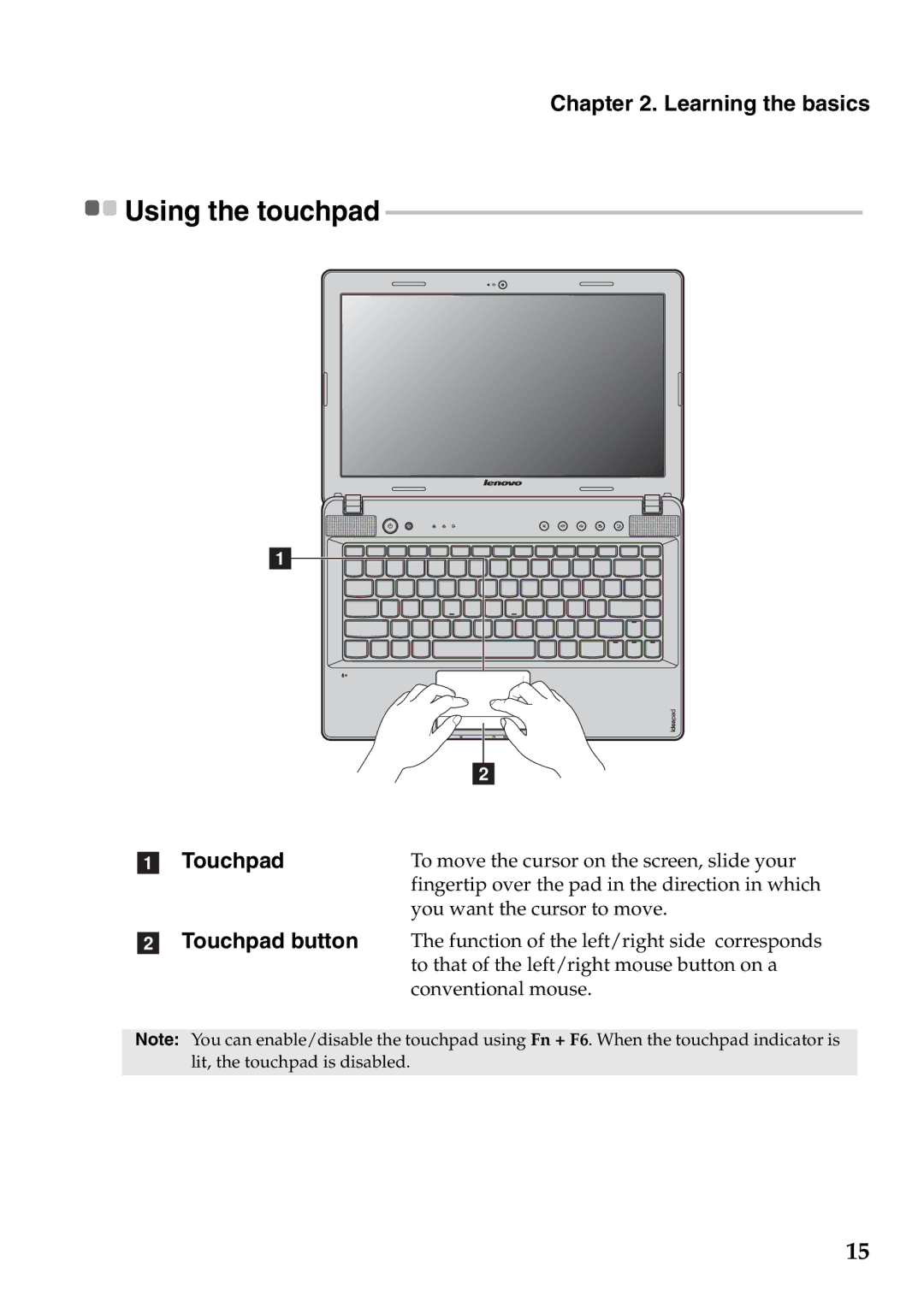 Lenovo Z475, Z575 manual Using the touchpad, Touchpad 