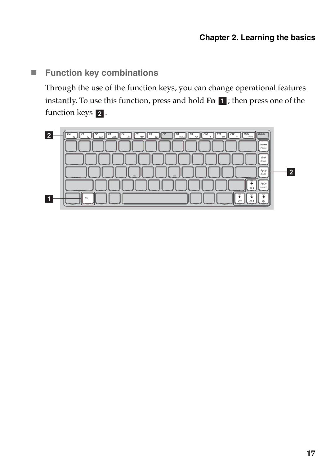 Lenovo Z475, Z575 manual „ Function key combinations 