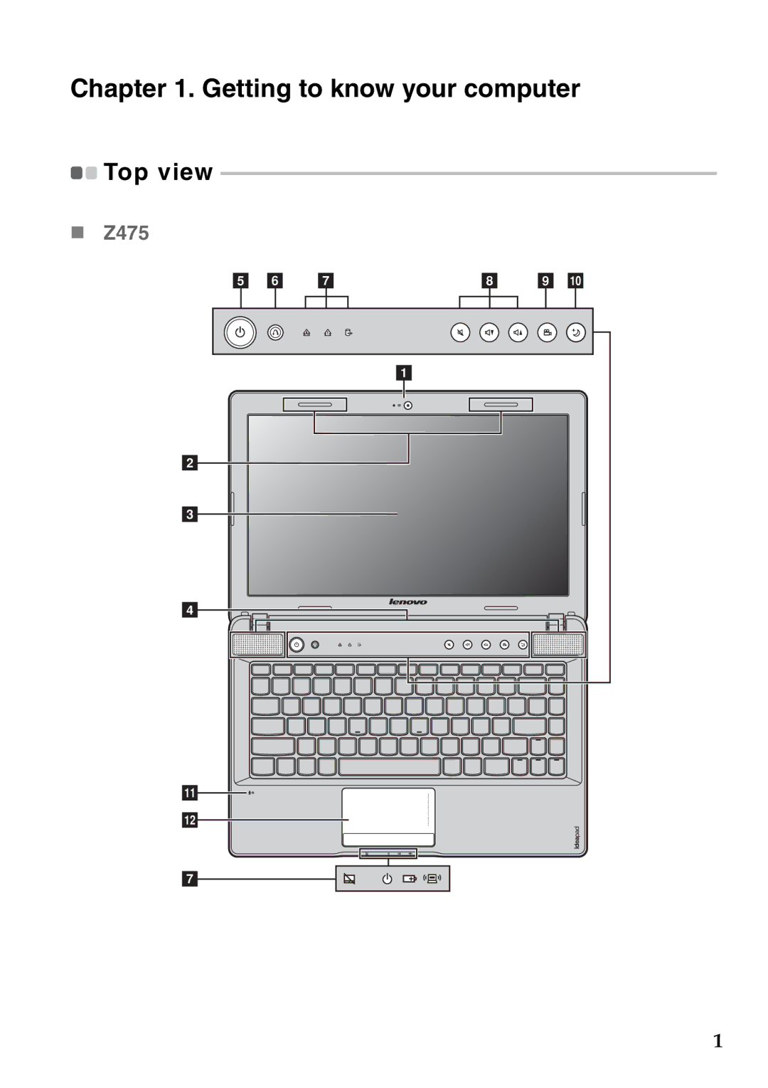 Lenovo Z575 manual Getting to know your computer, „ Z475, Top view 