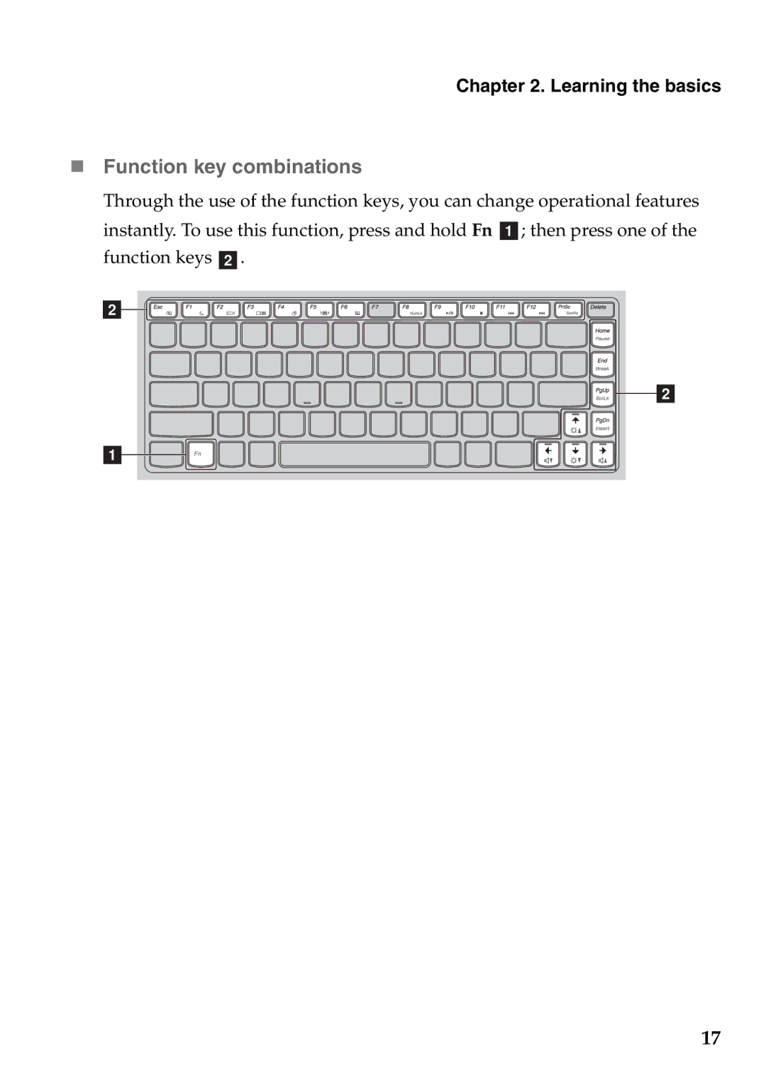 Lenovo Z475, Z575 manual „ Function key combinations 