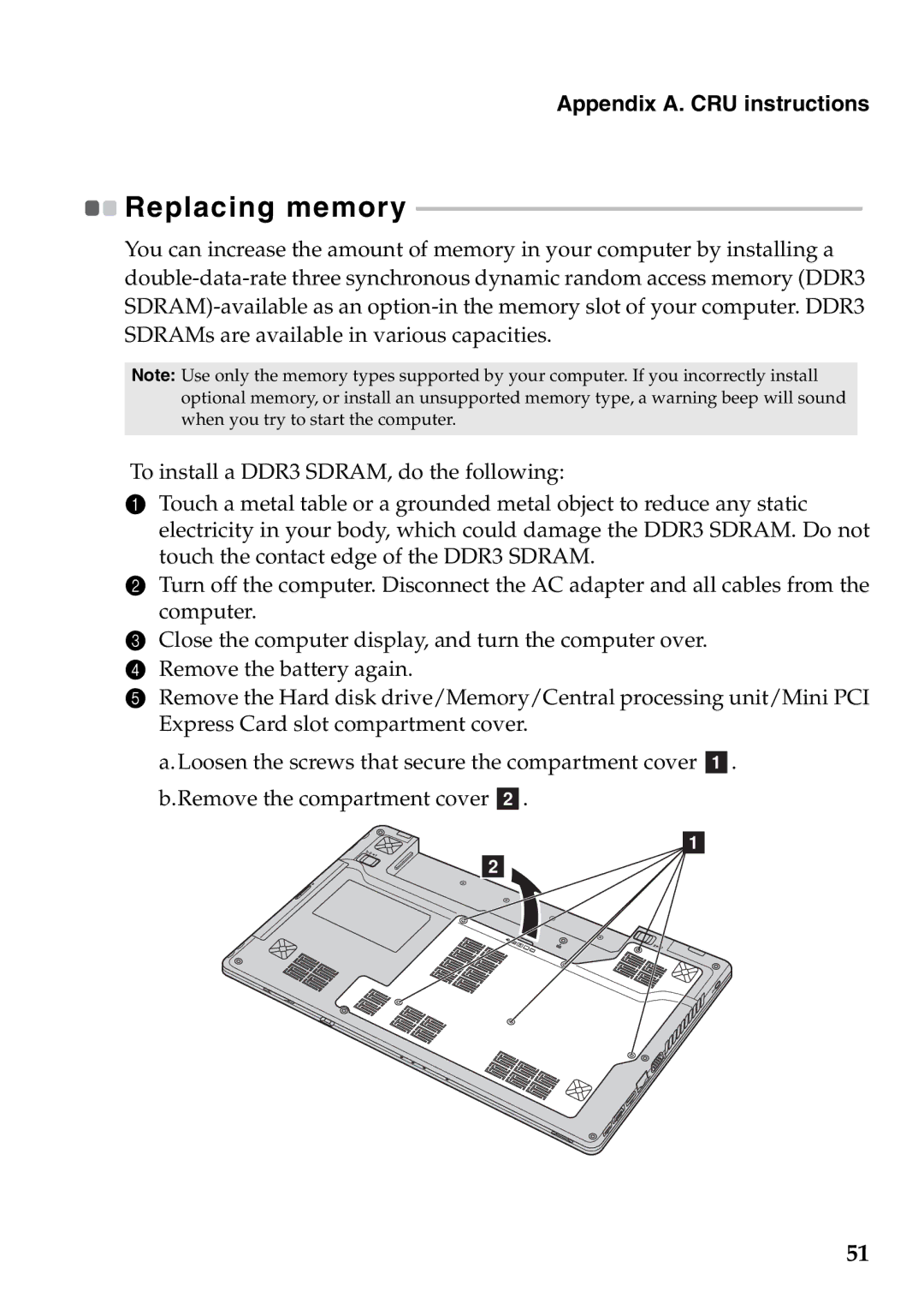 Lenovo Z475, Z575 manual Replacing memory 