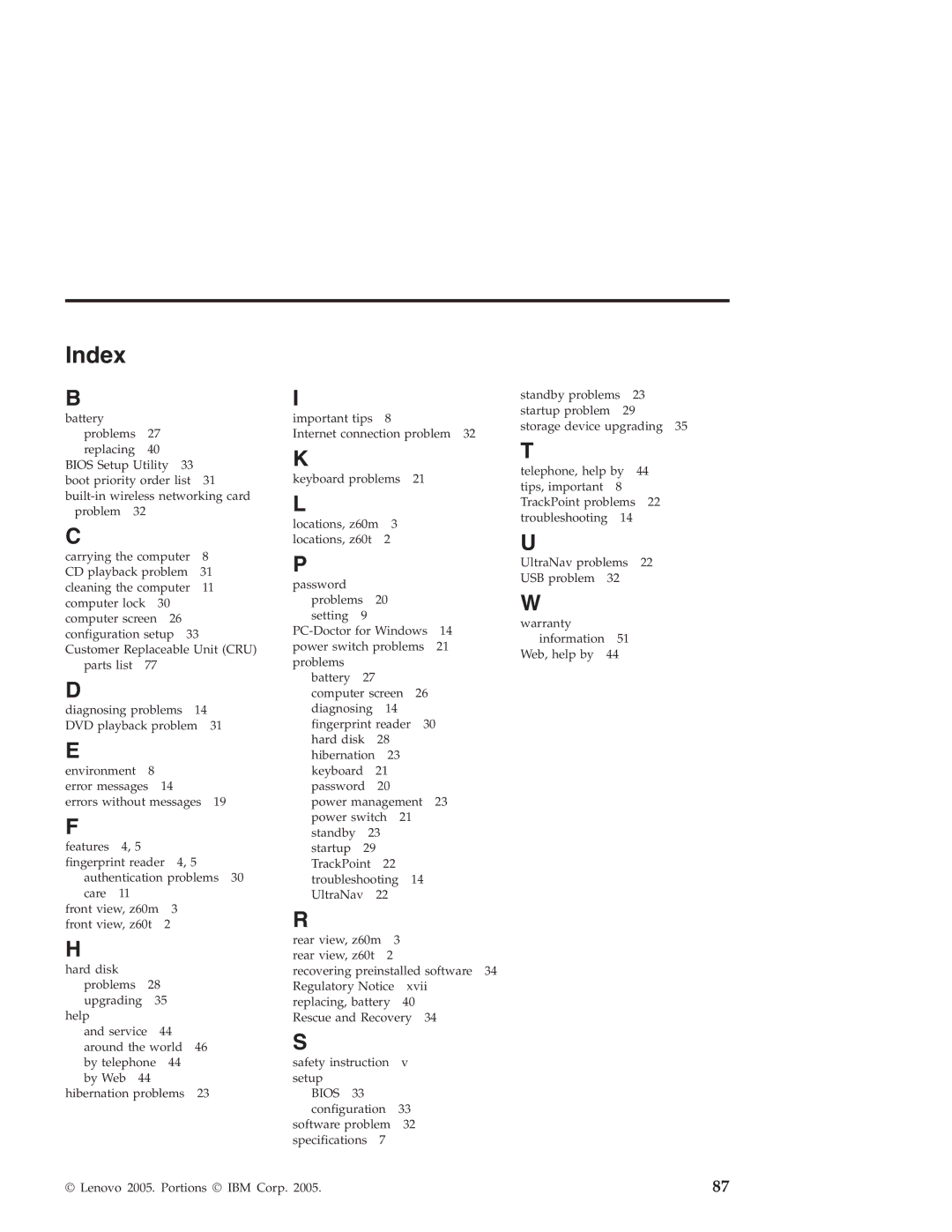 Lenovo Z60T, Z60M manual Index 