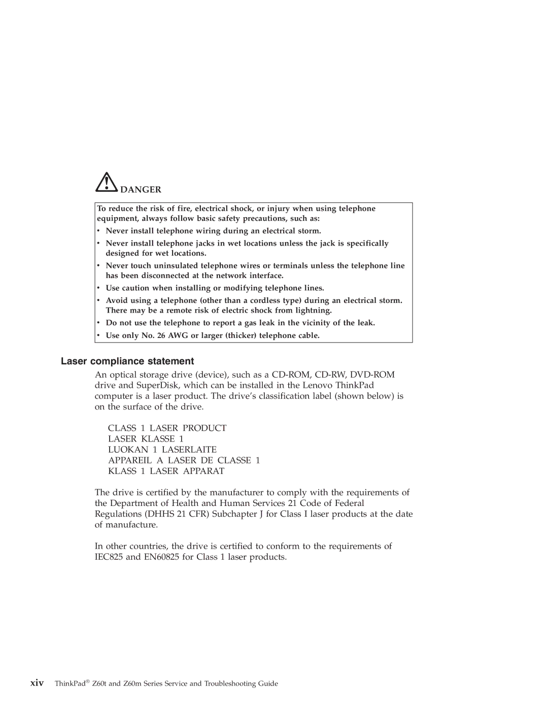 Lenovo Z60M, Z60T manual Laser compliance statement 