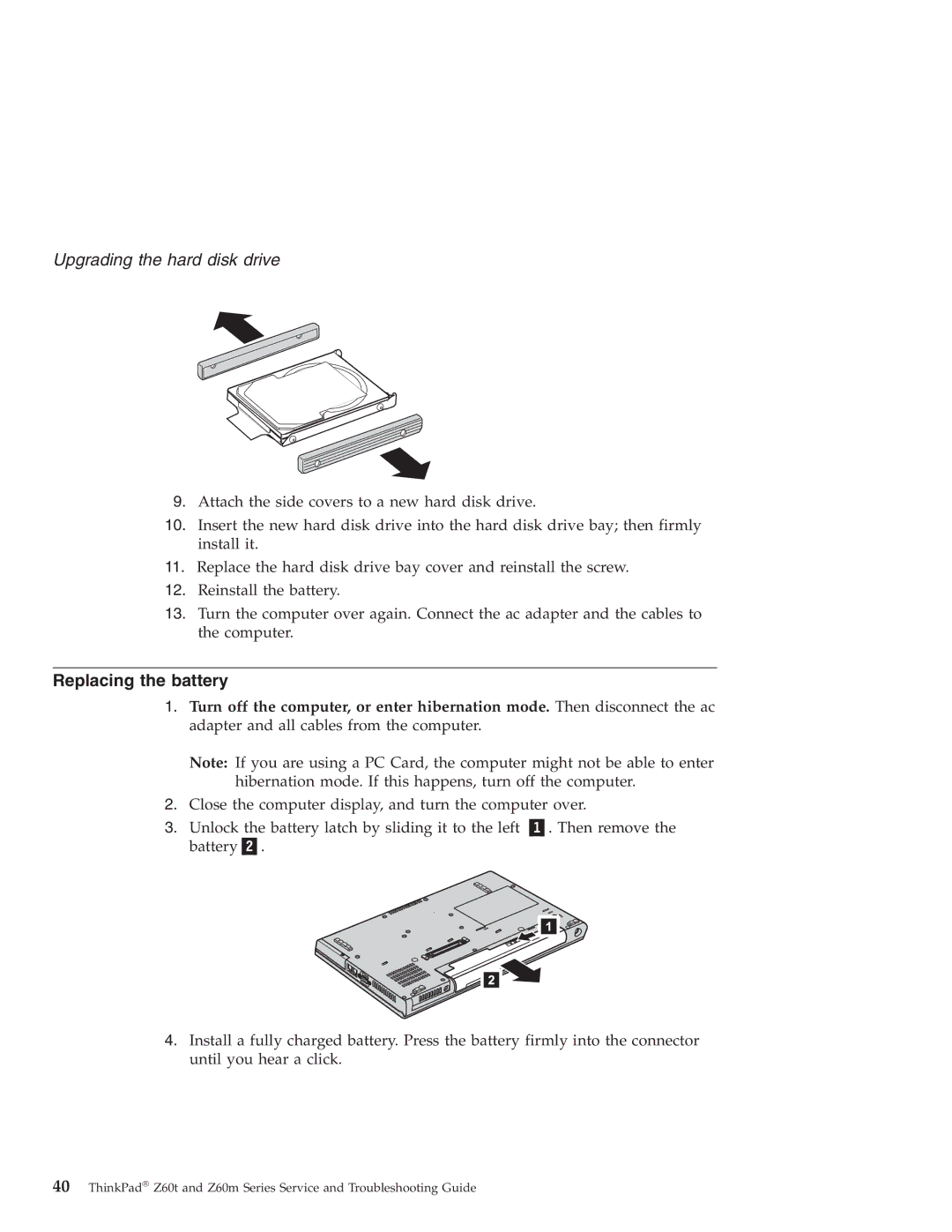 Lenovo Z60M, Z60T manual Replacing the battery 