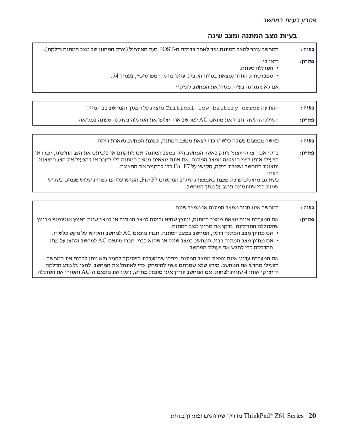 Lenovo Z61 manual הניש בצמו הנתמה בצמ תויעב 