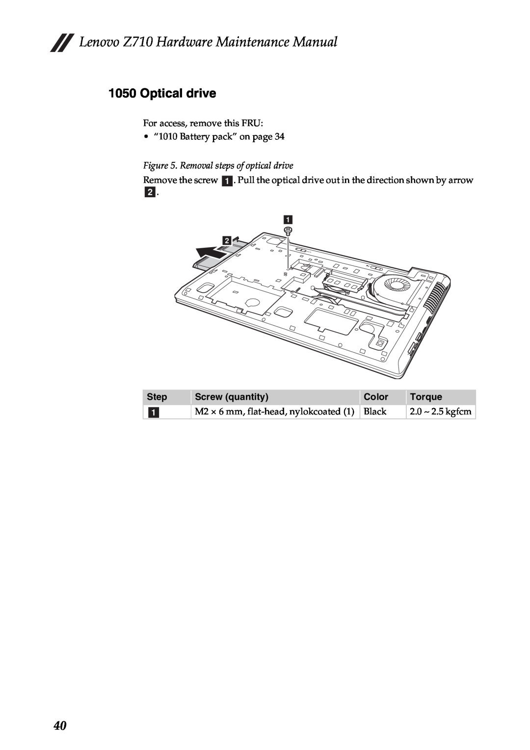 Lenovo manual Optical drive, Removal steps of optical drive, Lenovo Z710 Hardware Maintenance Manual 