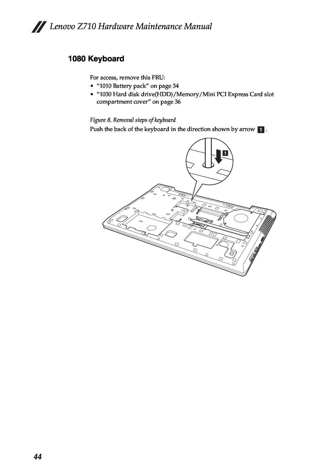 Lenovo manual Keyboard, Removal steps of keyboard, Lenovo Z710 Hardware Maintenance Manual 
