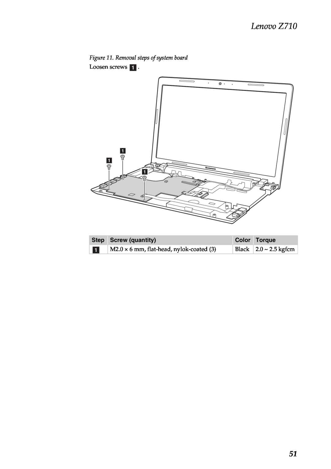 Lenovo manual Removal steps of system board, Lenovo Z710, a a a 