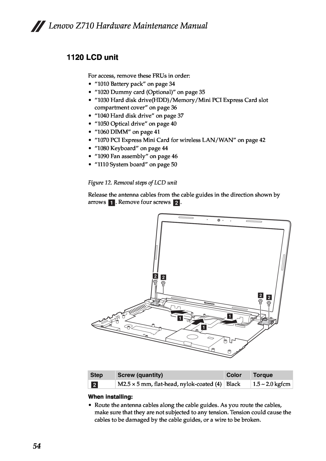Lenovo manual Removal steps of LCD unit, Lenovo Z710 Hardware Maintenance Manual 