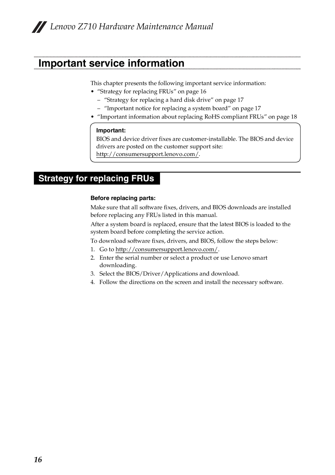 Lenovo Z710 manual Strategy for replacing FRUs, Before replacing parts 