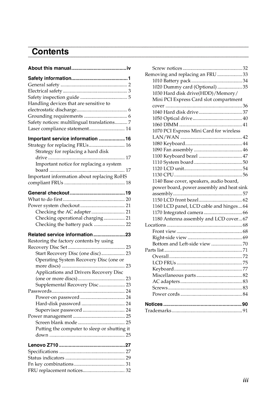 Lenovo Z710 manual Contents 