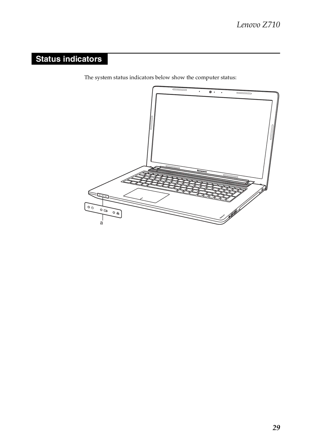 Lenovo Z710 manual Status indicators 