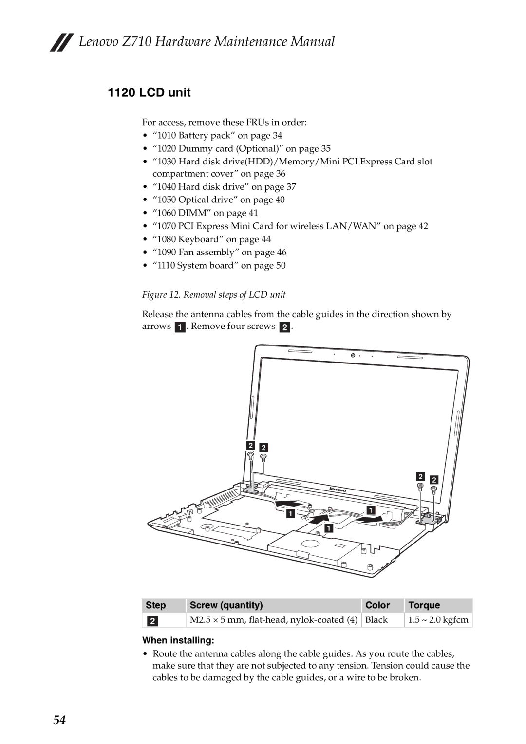 Lenovo Z710 manual Removal steps of LCD unit 