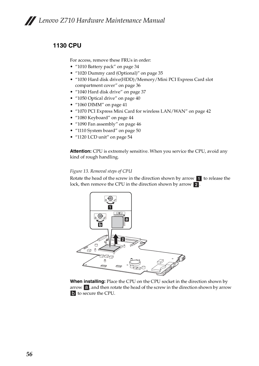 Lenovo Z710 manual 1130 CPU, Removal steps of CPU 