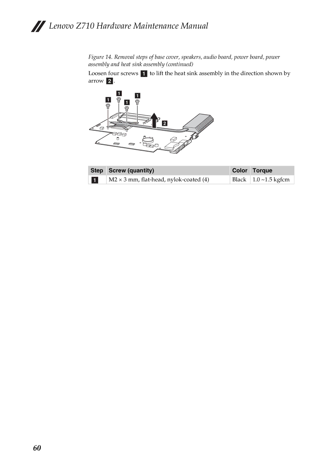 Lenovo Z710 manual M2 × 3 mm, flat-head, nylok-coated Black ~1.5 kgfcm 