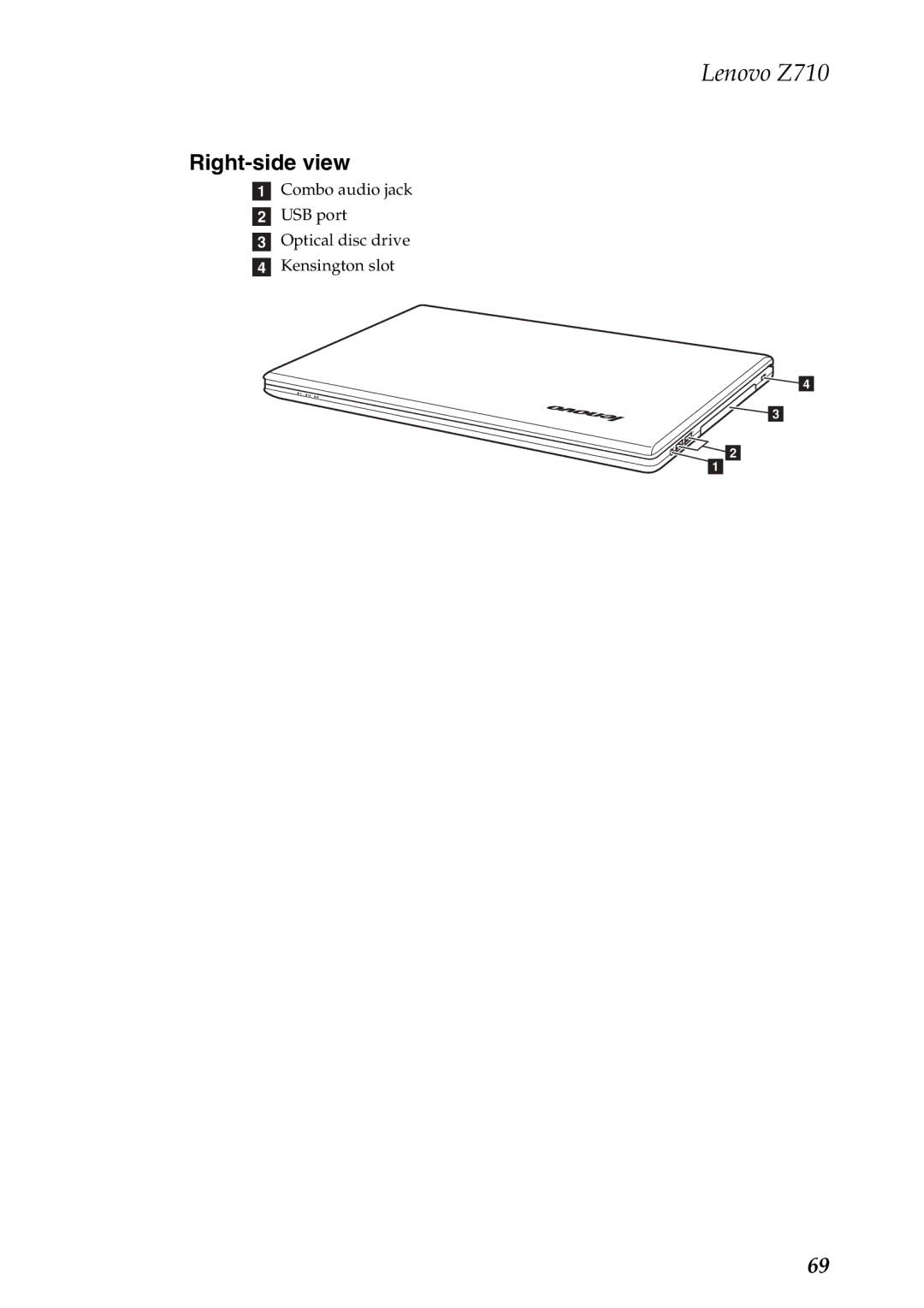 Lenovo Z710 manual Right-side view 