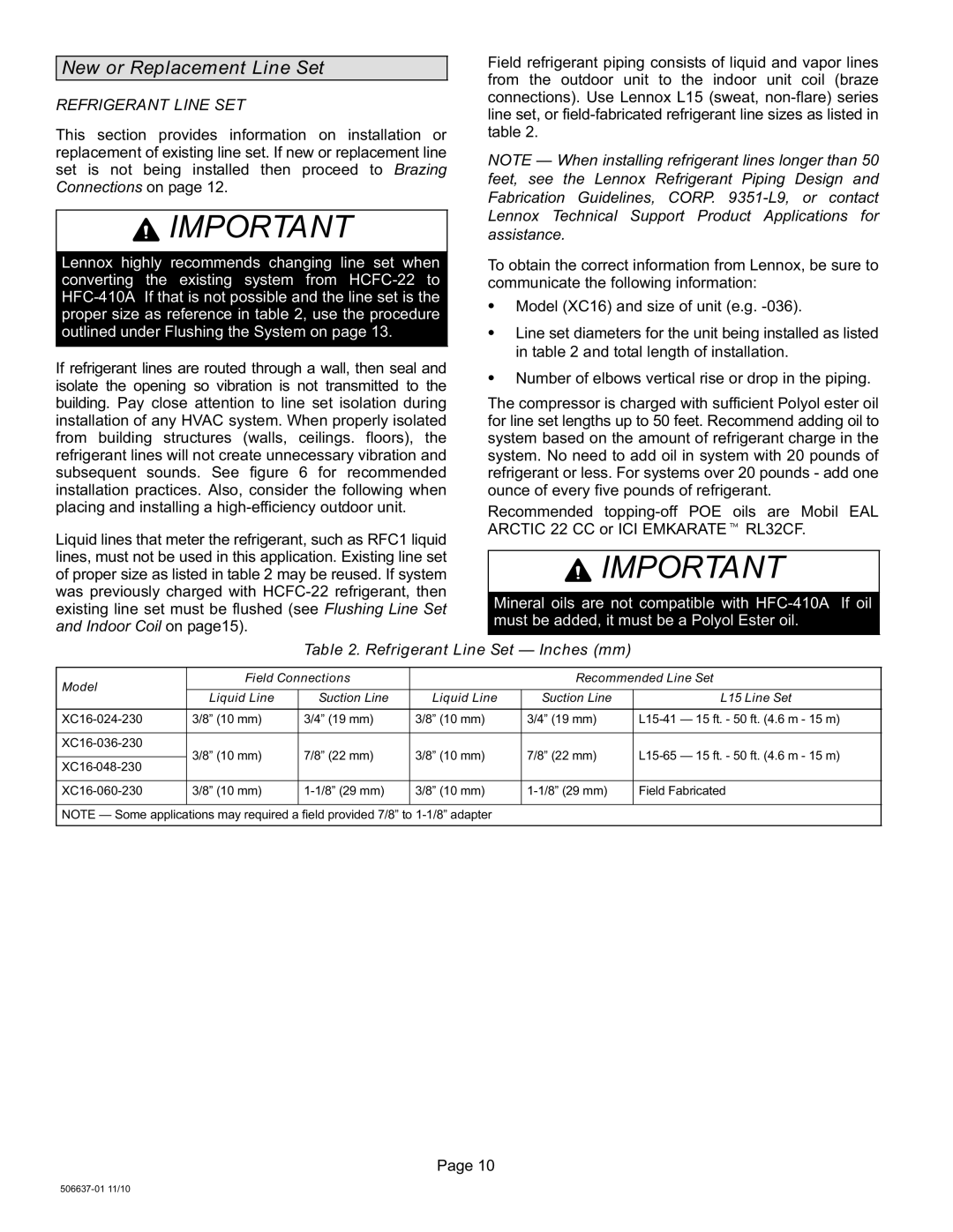 Lenox 506637-01 installation instructions New or Replacement Line Set, Refrigerant Line SET, Refrigerant Line Set 