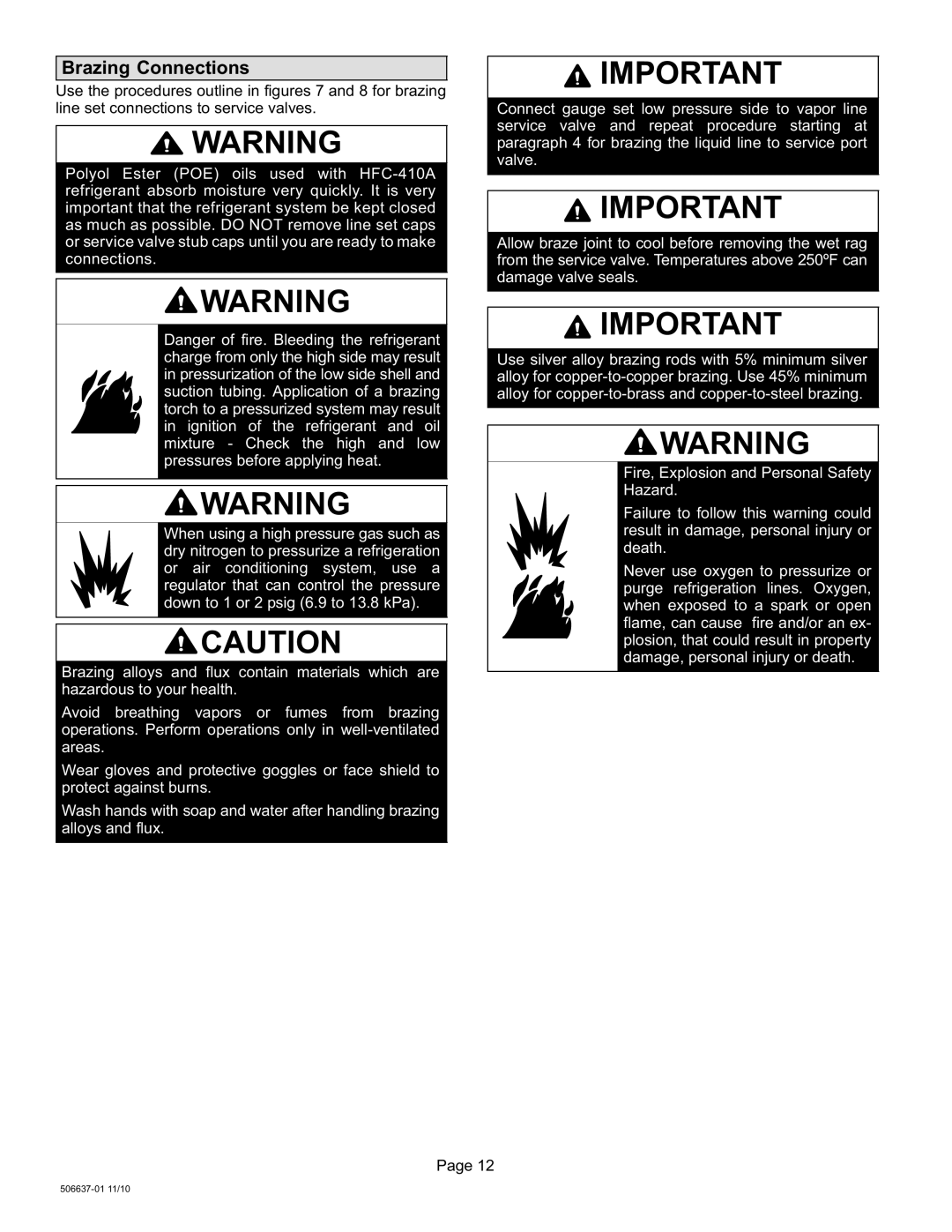 Lenox 506637-01, Elite Series X16 Air Conditioner Units installation instructions Brazing Connections 