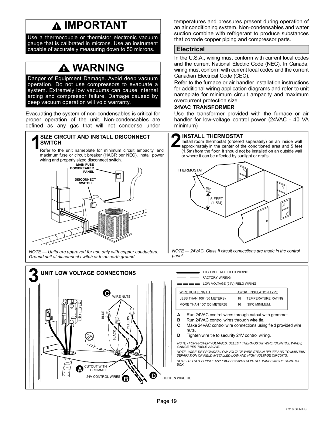 Lenox Elite Series X16 Air Conditioner Units, 506637-01 Electrical, 24VAC Transformer, Size Circuit and Install Disconnect 