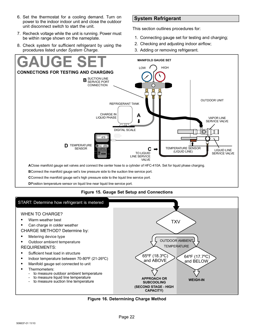 Lenox 506637-01 System Refrigerant, Connections for Testing and Charging, When to CHARGE?, Requirements 