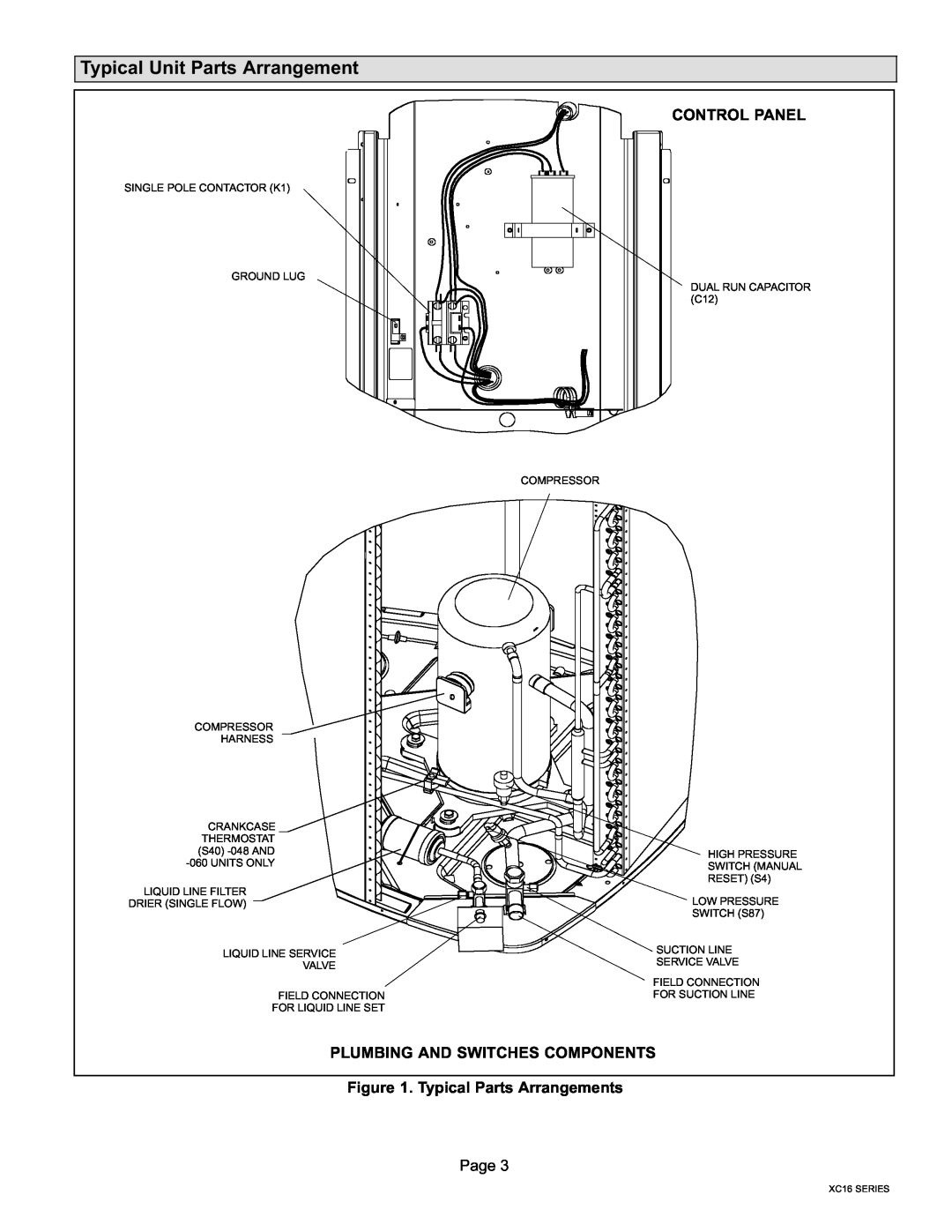 Lenox Elite Series X16 Air Conditioner Units Typical Unit Parts Arrangement, Control Panel, Typical Parts Arrangements 