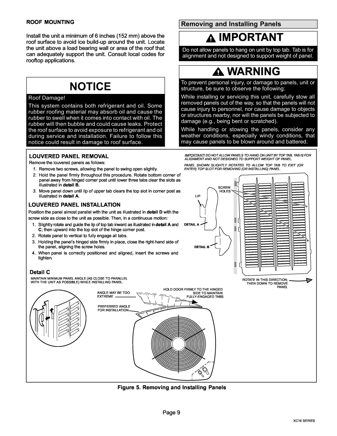 Lenox Elite Series X16 Air Conditioner Units, 506637-01 installation instructions Removing and Installing Panels 