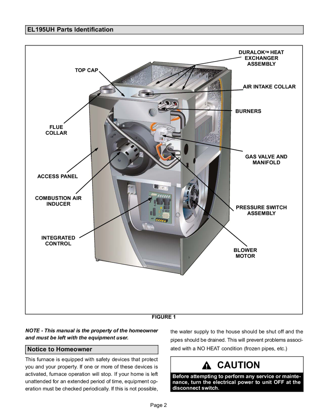 Lenox EL195UH SERIES, Gas Furnace manual EL195UH Parts Identification 